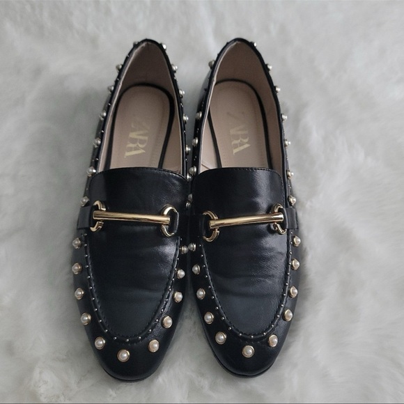 Zara Shoes - Zara Black Loafers with Gold and Pearl Details